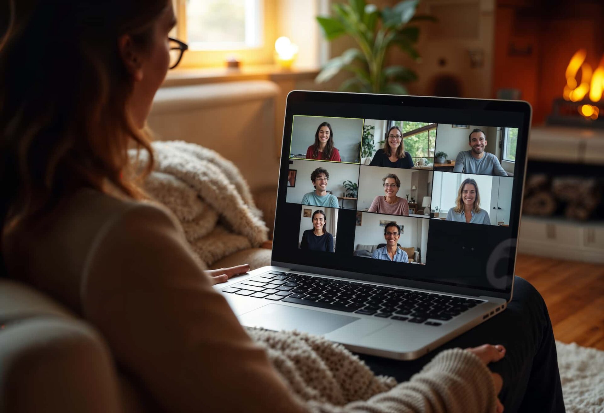 Technologie intégrée dans la vie quotidienne, avec un appel visioconférence pour un cours en ligne.